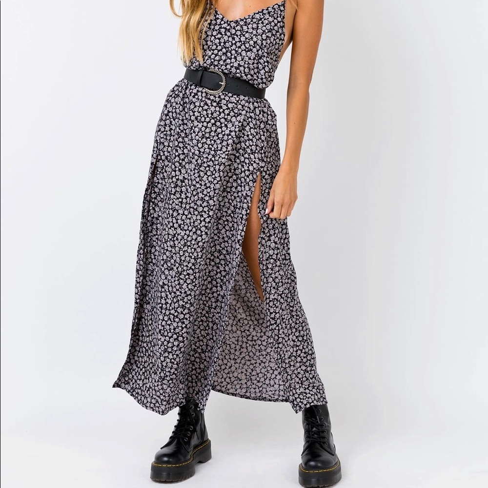 Princess Polly Motel Hime Dress Black Ditsy Rose